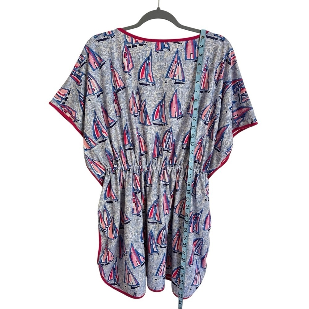 Classic Southern Smocks Medium Sailboat Print Swim Cover Up Dress Blue Nautical - Picture 2 of 5